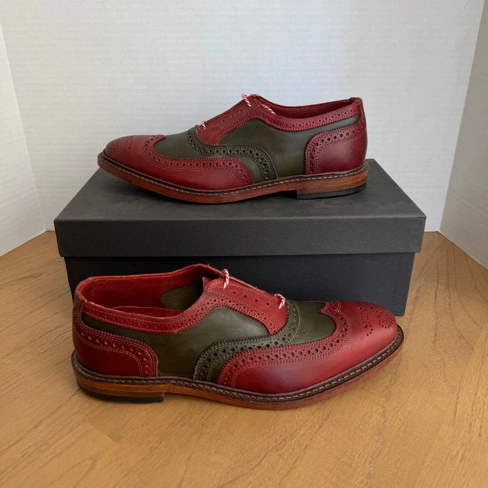 Allen Edmonds Jingle Bell Wingtip Oxford Mens 9.5D Green Red Leather Brogue 4625